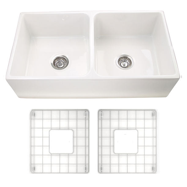 Nantucket 33" Double Bowl Farmhouse Fireclay Kitchen Sink