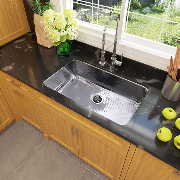 Nantucket Brightwork Collection 16 Gauge Hammered Stainless Steel Large Single Bowl Sink