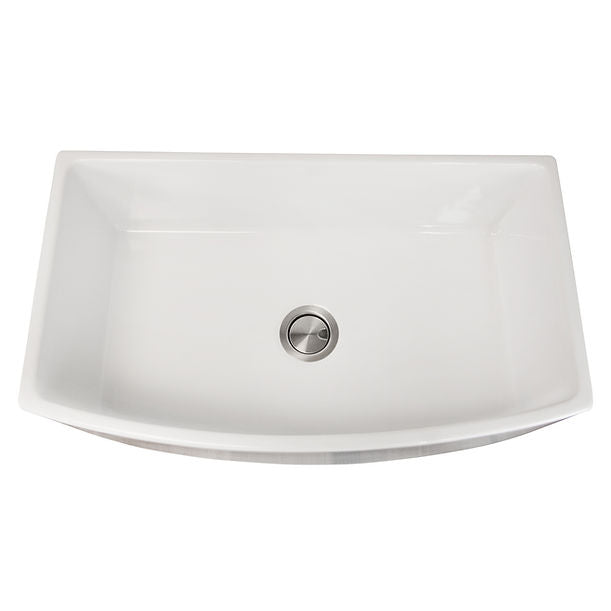 Italian Made Fine Fireclay Curved Apron Farmer Sink Optional Bottom Grid - BG-FC3320CA