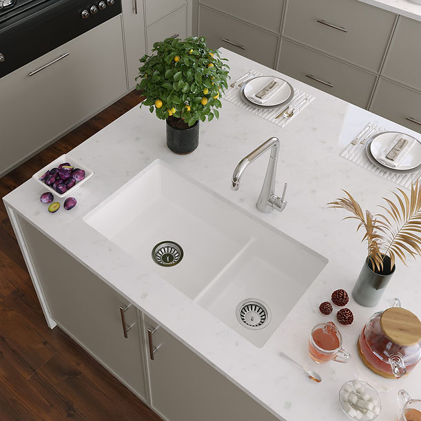 31" Fine Fireclay Double Bowl Dual Mount Sink with 60/40 BowlsIncludes 2 drains.
