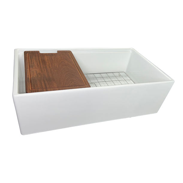 Nantucket 33" Matte Black Farmhouse Workstation Fireclay Sink with Centered Drain