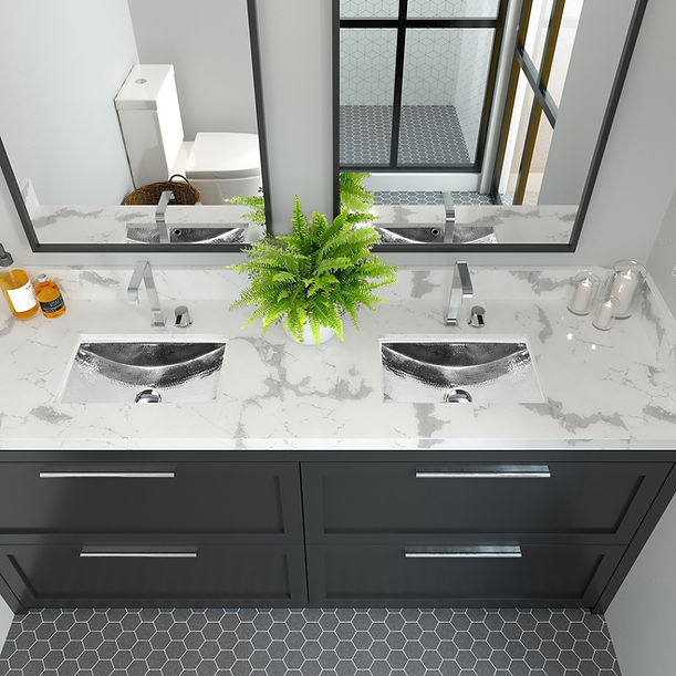 Nantucket Hammered Stainless Steel Rectangle Undermount Bathroom Sink with Overflow