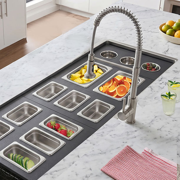 Nantucket - Black HDPE Cutting Board with Stainless Steal Bins