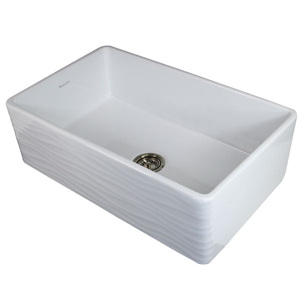 Nantucket 33" Farmhouse Fireclay Sink with Waves Apron