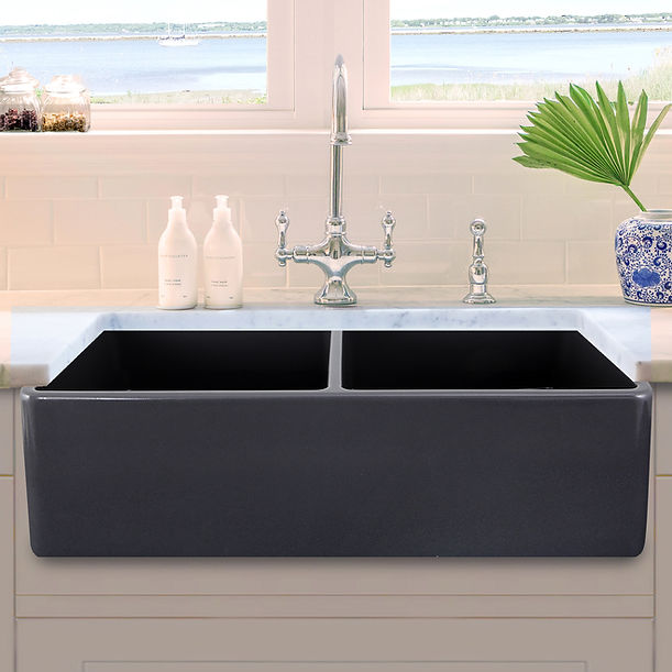 Nantucket 33" Double Bowl Farmhouse Fireclay Kitchen Sink