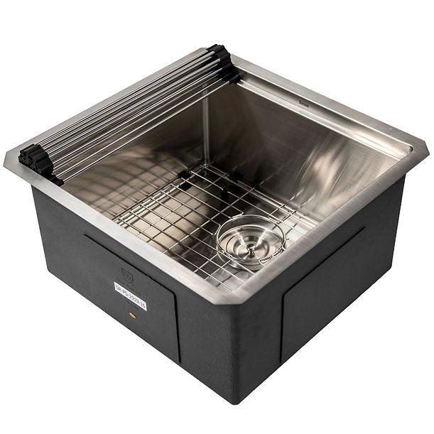 19" 16 Gauge Stainless Steel Workstation - Includes Bottom Grid, Cutting board and roll up mat.