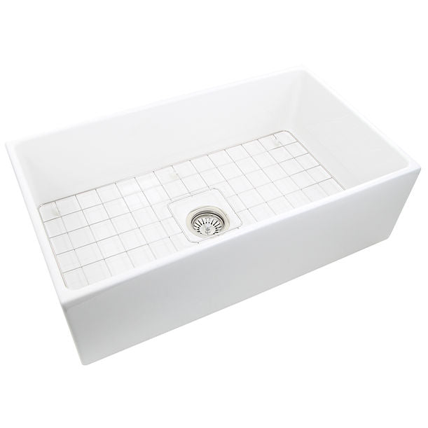 Nantucket T-FCFS33 33" Farmhouse Fireclay Sink with Drain and Grid