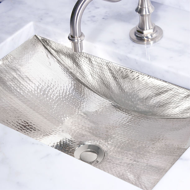 Nantucket TRS Hand Hammered Stainless Steel Rectangle Undermount Bathroom Sink