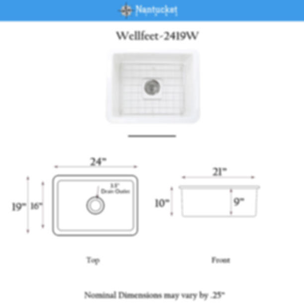 Nantucket 18" Undermount Fireclay Kitchen Sink Wellfleet-2419W
