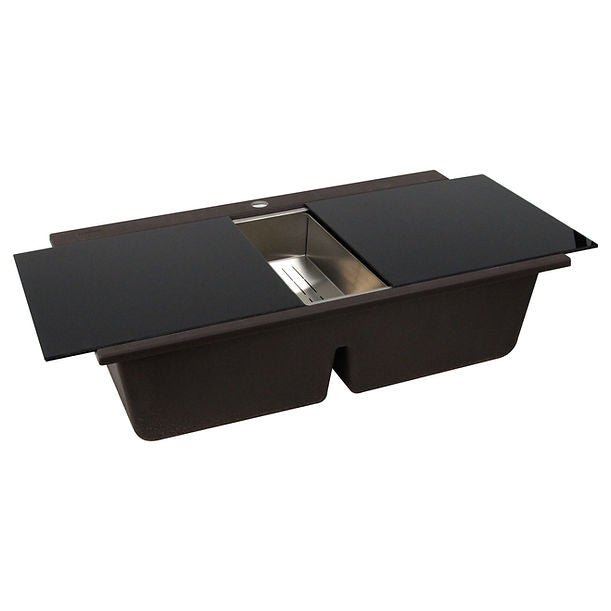 Nantucket Large Double Bowl Prep Station Topmount Granite Composite Sink