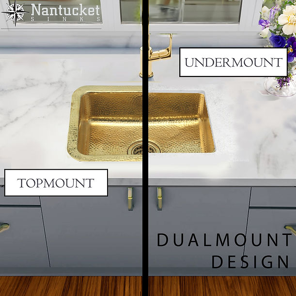 Nantucket REB 20" X 14" Hammered Brass Rectangle Undermount Bar Sink