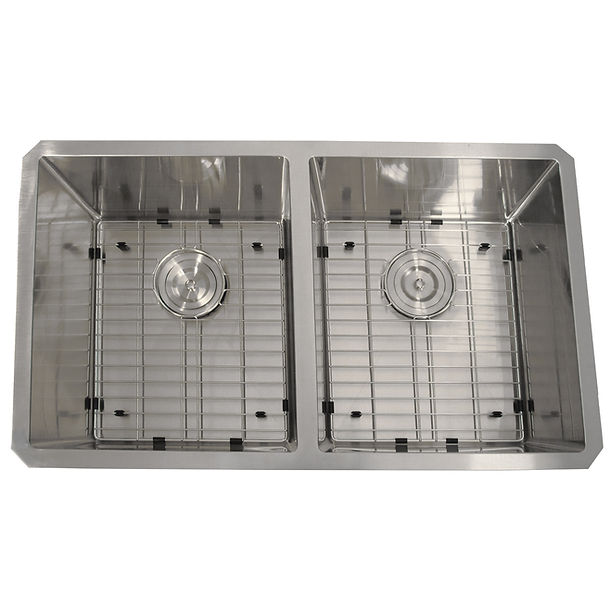Nantucket SR3219-DE-16 - 32" Pro Series 50/50 Off Set Double Bowl Undermount Small Radius Kitchen Sink