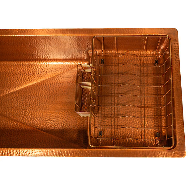 Nantucket STEPPE3918 Pro Series Undermount Hammered Copper Kitchen Sink with Compatible Accessories