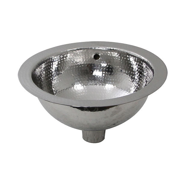 Nantucket ROS-OF 13" Hand Hammered Stainless Steel Round Undermount Bathroom Sink With Overflow