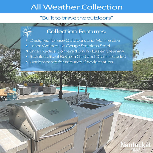 Nantucket AW2318-16 All Weather Rectangle Single Bowl Undermount Small Radius Corners Stainless Steel Kitchen Sink