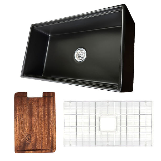 Nantucket 33" Matte Black Farmhouse Workstation Fireclay Sink with Centered Drain