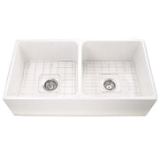 Nantucket 36" Double Bowl Farmhouse Fireclay Sink with Grids and Drains
