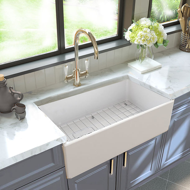 Nantucket 30" Farmhouse Fireclay Sink with Drain and Grid
