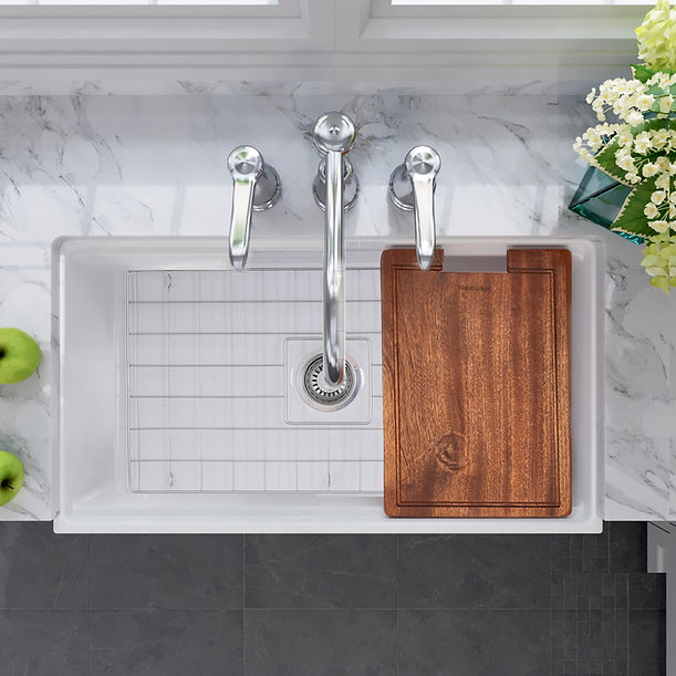Nantucket 33" Matte Black Farmhouse Workstation Fireclay Sink with Centered Drain