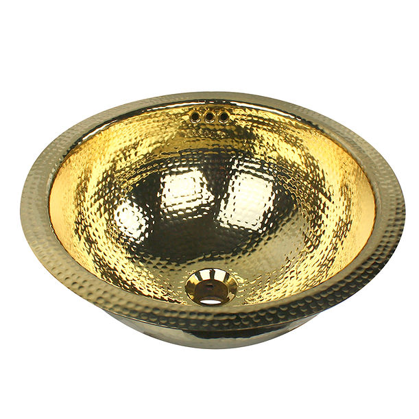 Nantucket RLB - 16.5" Hammered Brass Round Undermount Bathroom Sink With Overflow