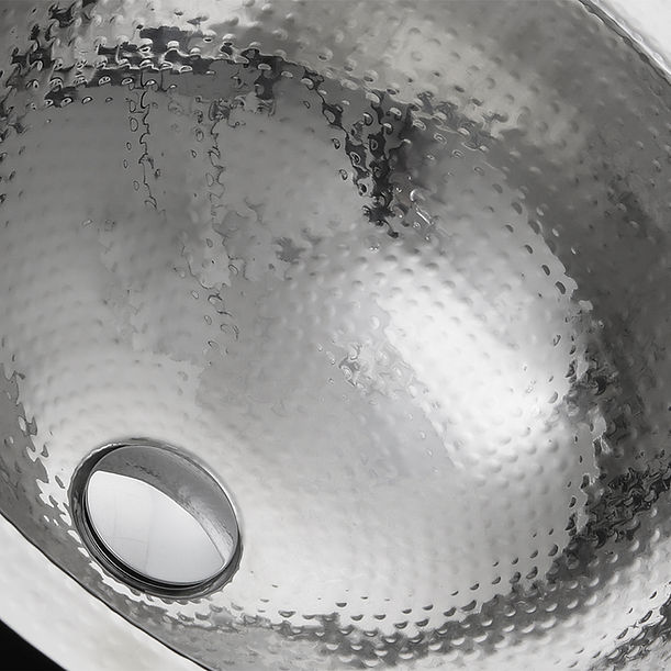 Nantucket RLS-OF 16.875" Hand Hammered Stainless Steel Round Undermount Bathroom Sink With Overflow