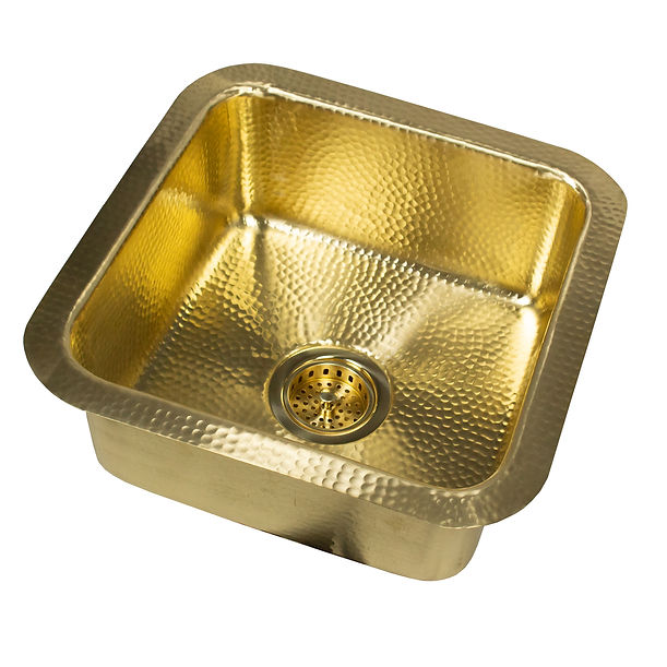 Nantucket SQRB-7MF 16.62" Hammered Unlacquered Brass Square Undermount or Top Mount Bar Sink With A Matte Finishe