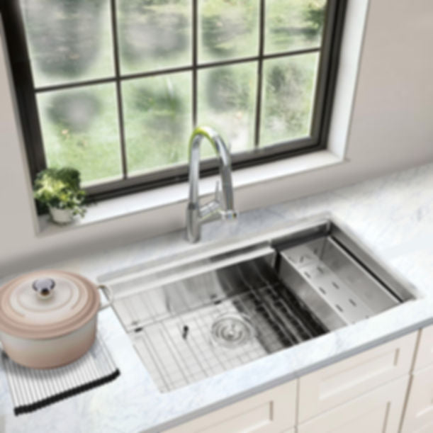 Nantucket SR-PS-3620-16 - 36" Pro Series Large Prep Station Single Bowl Undermount Stainless Steel Kitchen Sink with Compatible Accessories