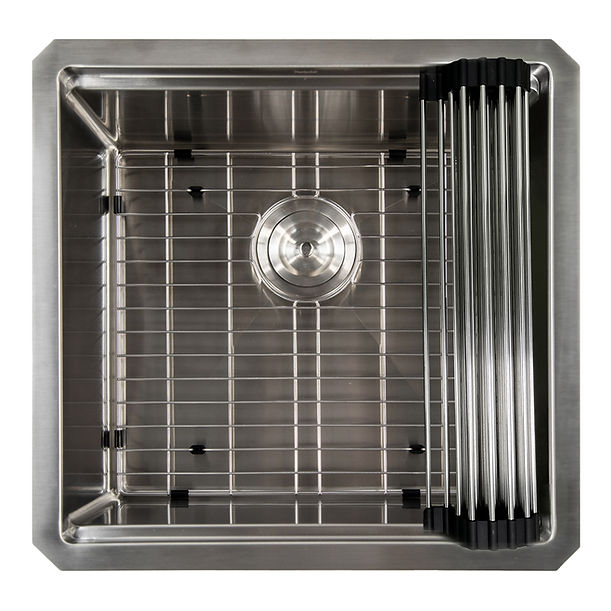 19" 16 Gauge Stainless Steel Workstation - Includes Bottom Grid, Cutting board and roll up mat.