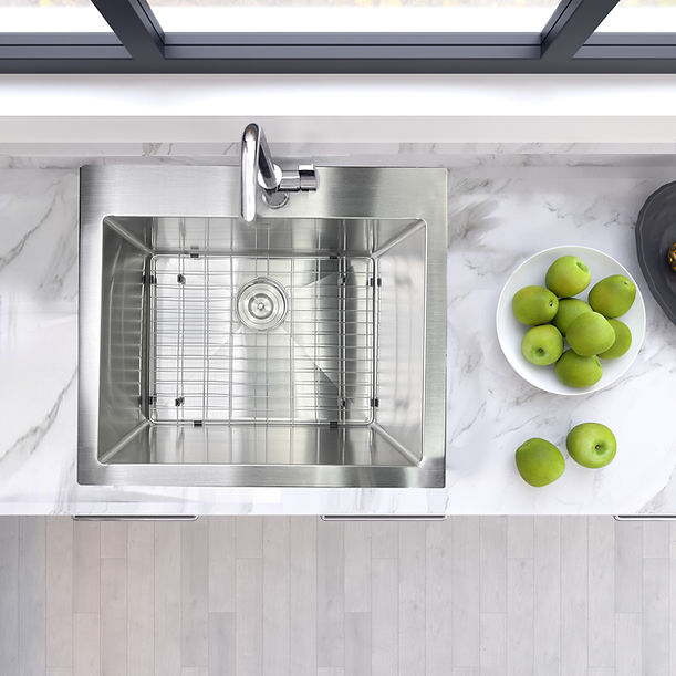 25" Pro Series Small Rectangle Single Bowl Self Rimming Small Radius Stainless Steel Drop In Kitchen Sink (3 Hole)