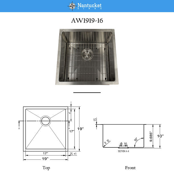Nantucket AW2522-16 All Weather Small Radius Topmount Single Hole Stainless Kitchen Sink