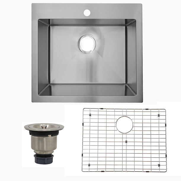25" Pro Series Small Rectangle Single Bowl Self Rimming Small Radius Stainless Steel Drop In Kitchen Sink (3 Hole)
