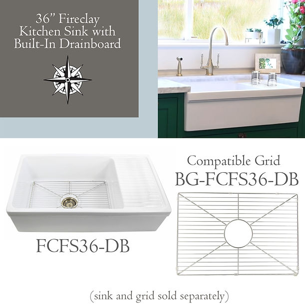 Nantucket 36" Italian Farmhouse Fireclay Sink with Built-In Drainboard