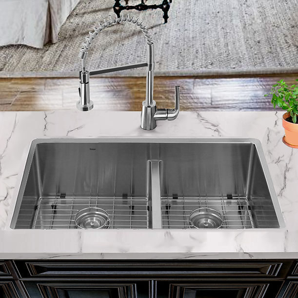 Nantucket Pro Series Large Rectangle Double Bowl Undermount Small Radius Corners Stainless Steel Kitchen Sink