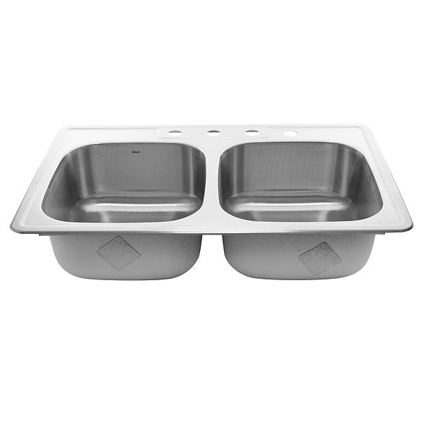 Nantucket NS3322-DE - 33" Double Bowl Equal Self Rimming Stainless Steel Drop In Kitchen Sink, 18 Gauge