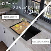 Nantucket 22" Dualmount Granite Composite Prep-Station with Side Set Drain