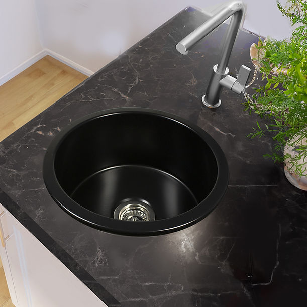 Nantucket 18" Fireclay Round Bar-Prep Sink In Matte Black