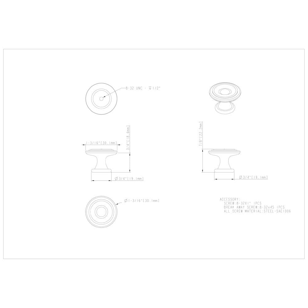 Hardware Resources 1-3/16" Diameter Satin Nickel Button Syracuse Cabinet Knob