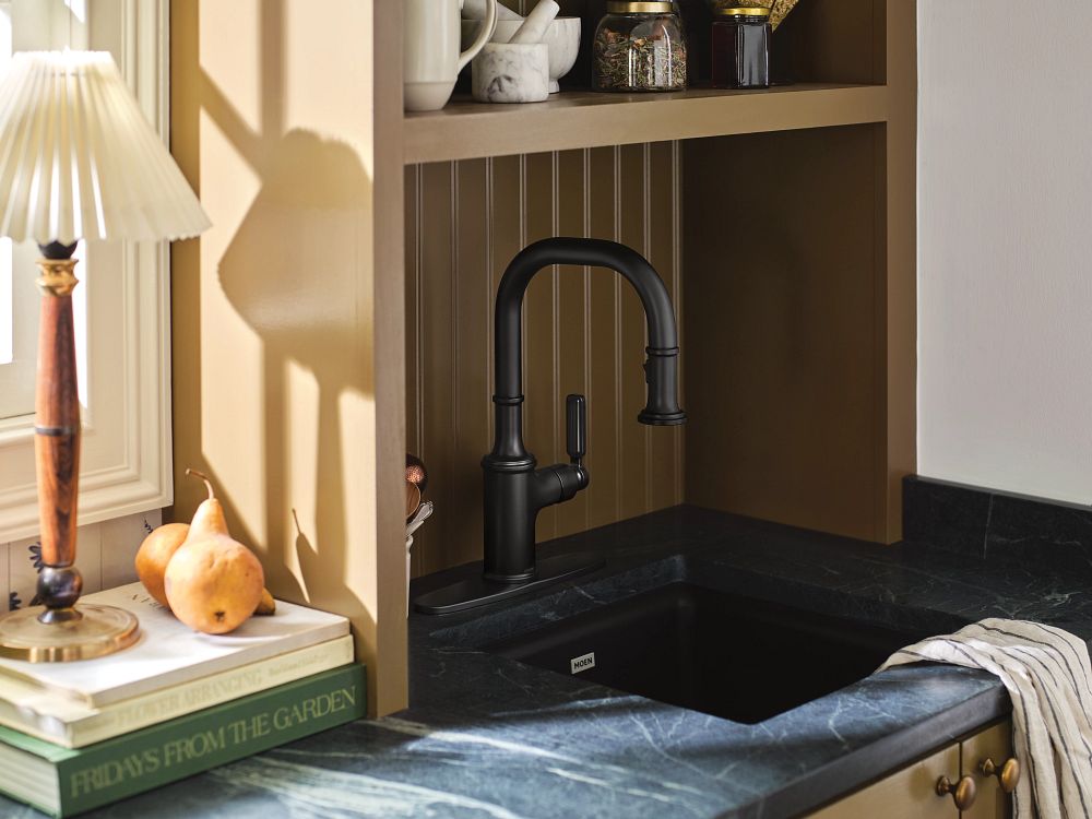 Matte black one-handle pulldown bar faucet