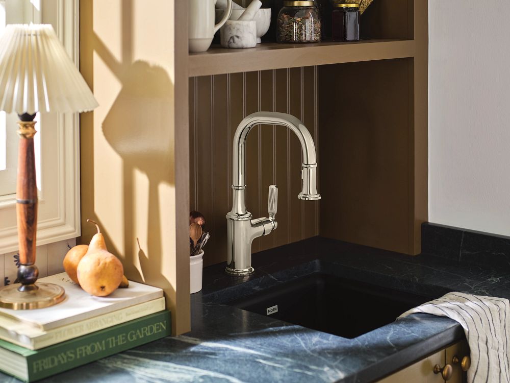 Matte black one-handle pulldown bar faucet