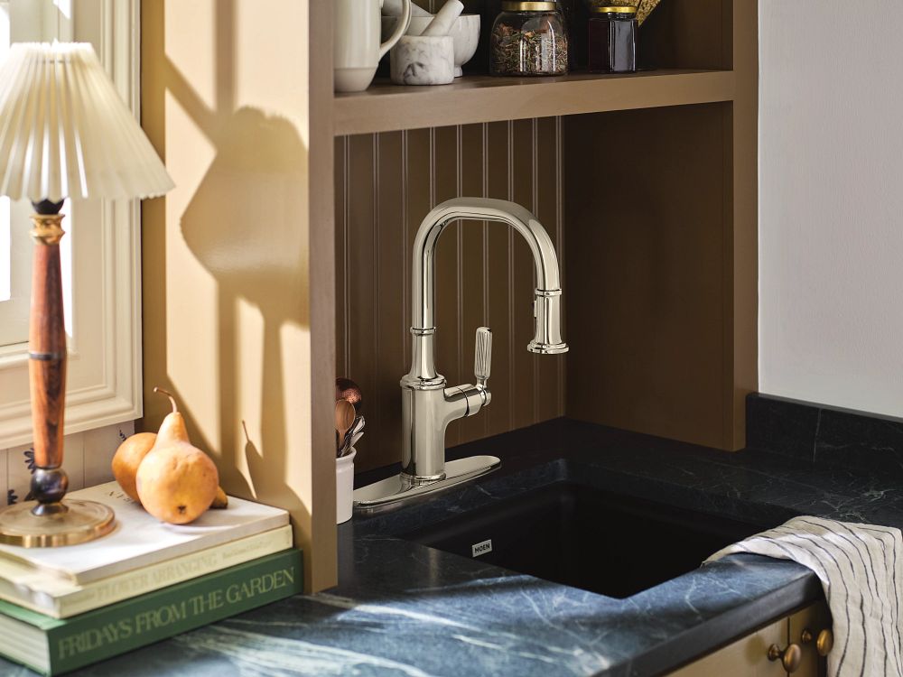 Matte black one-handle pulldown bar faucet