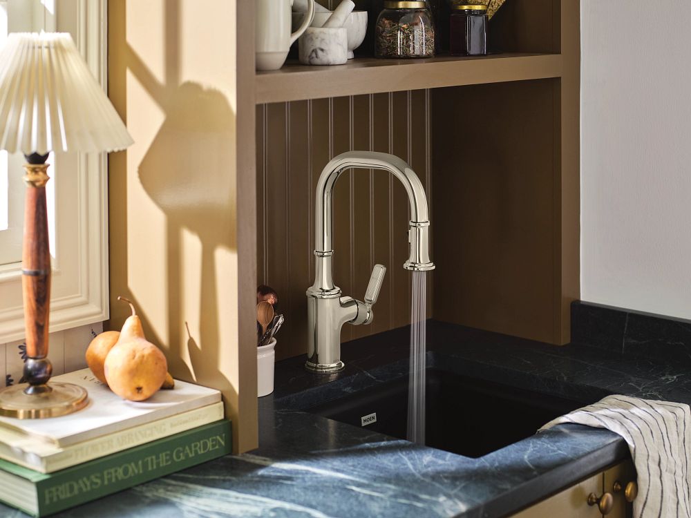 Matte black one-handle pulldown bar faucet