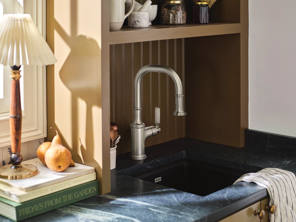 Matte black one-handle pulldown bar faucet