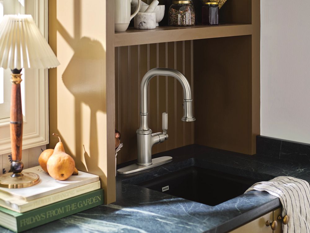 Matte black one-handle pulldown bar faucet