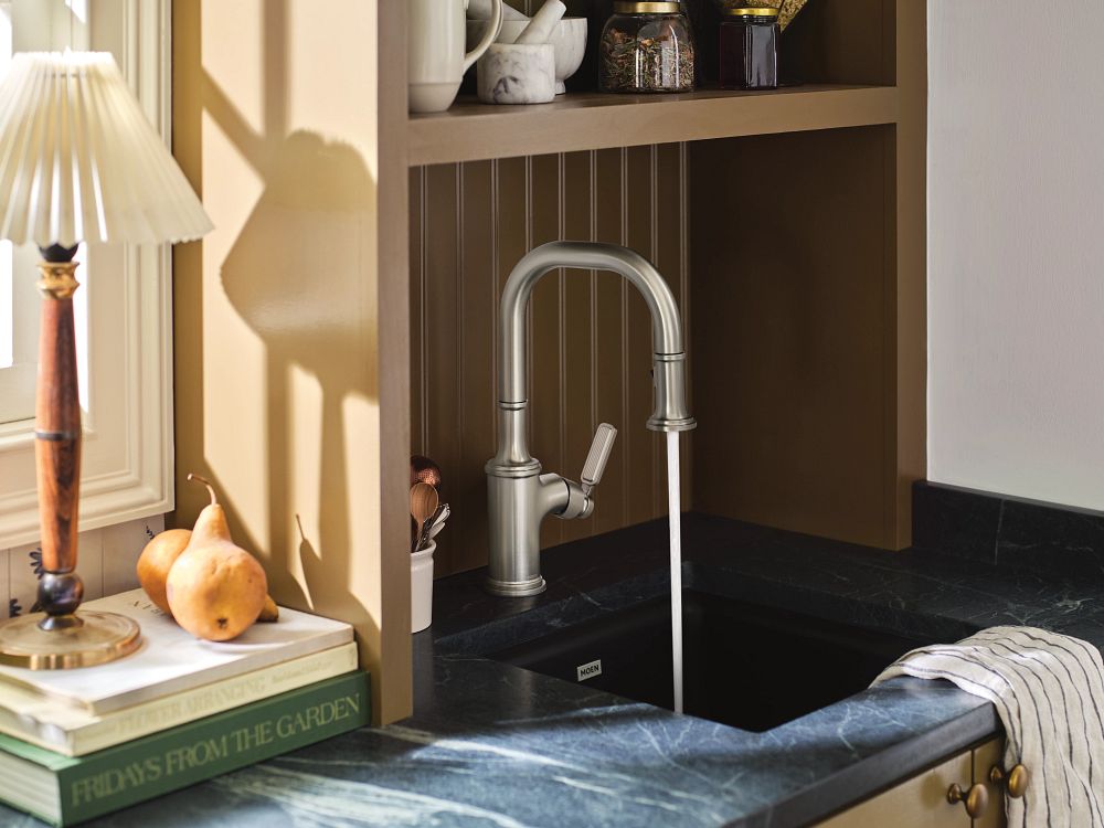 Matte black one-handle pulldown bar faucet
