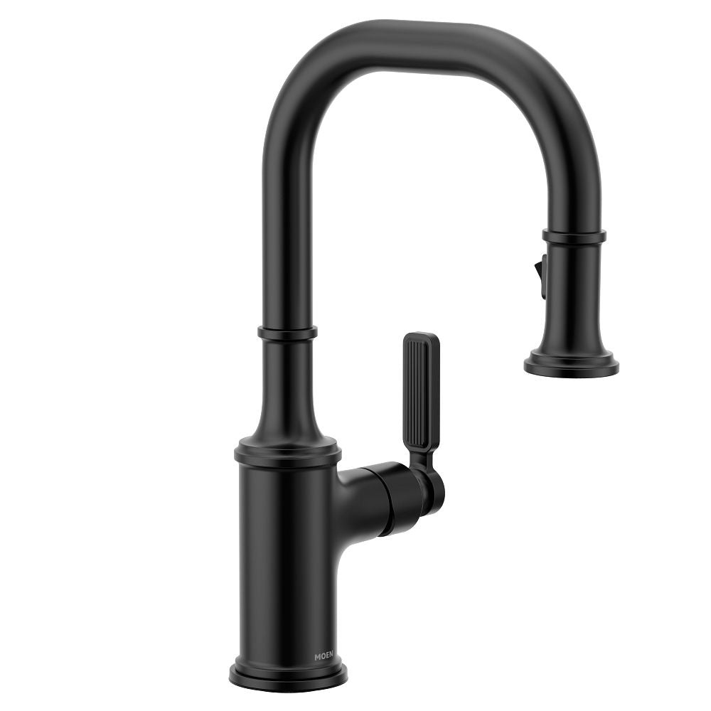 Matte black one-handle pulldown bar faucet