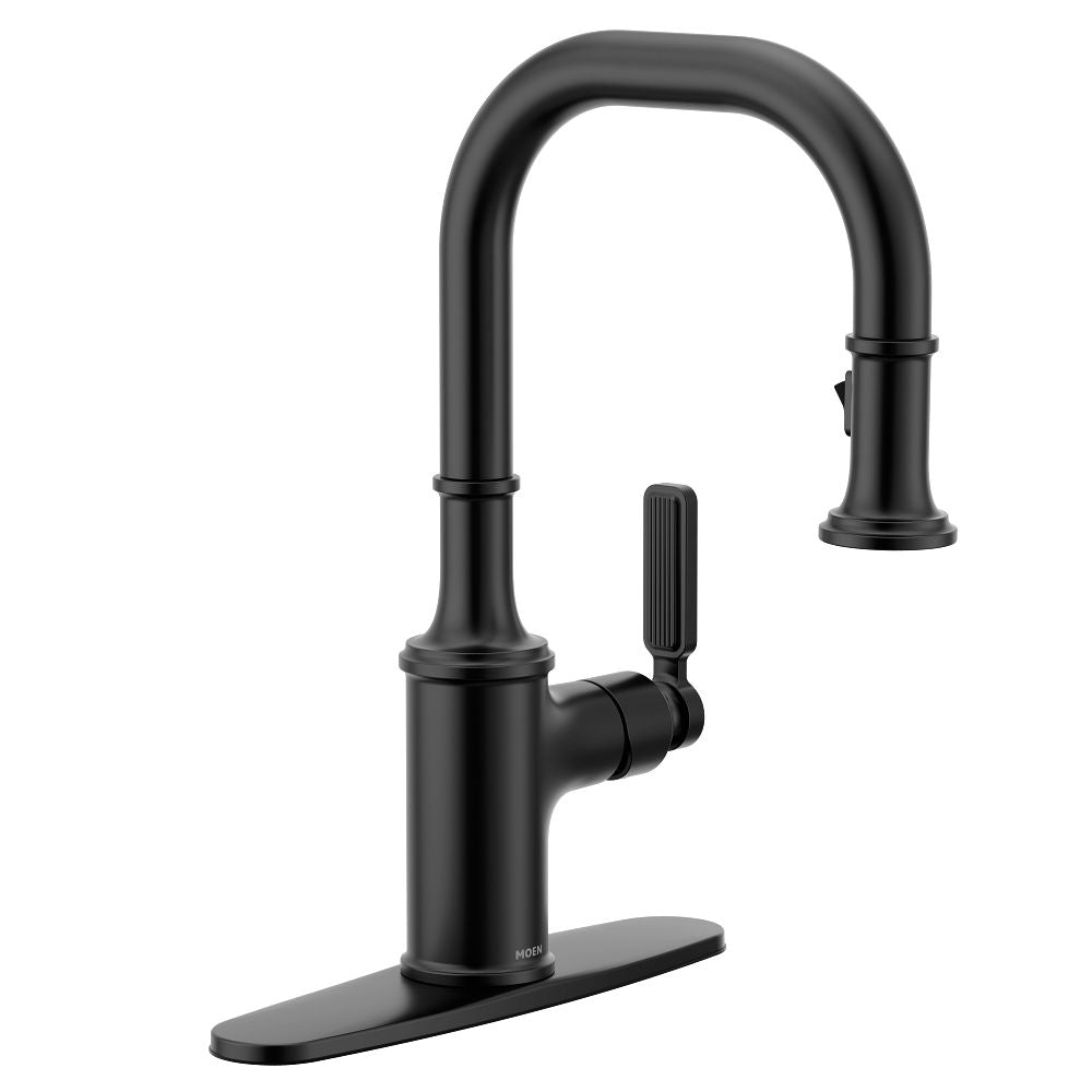 Matte black one-handle pulldown bar faucet