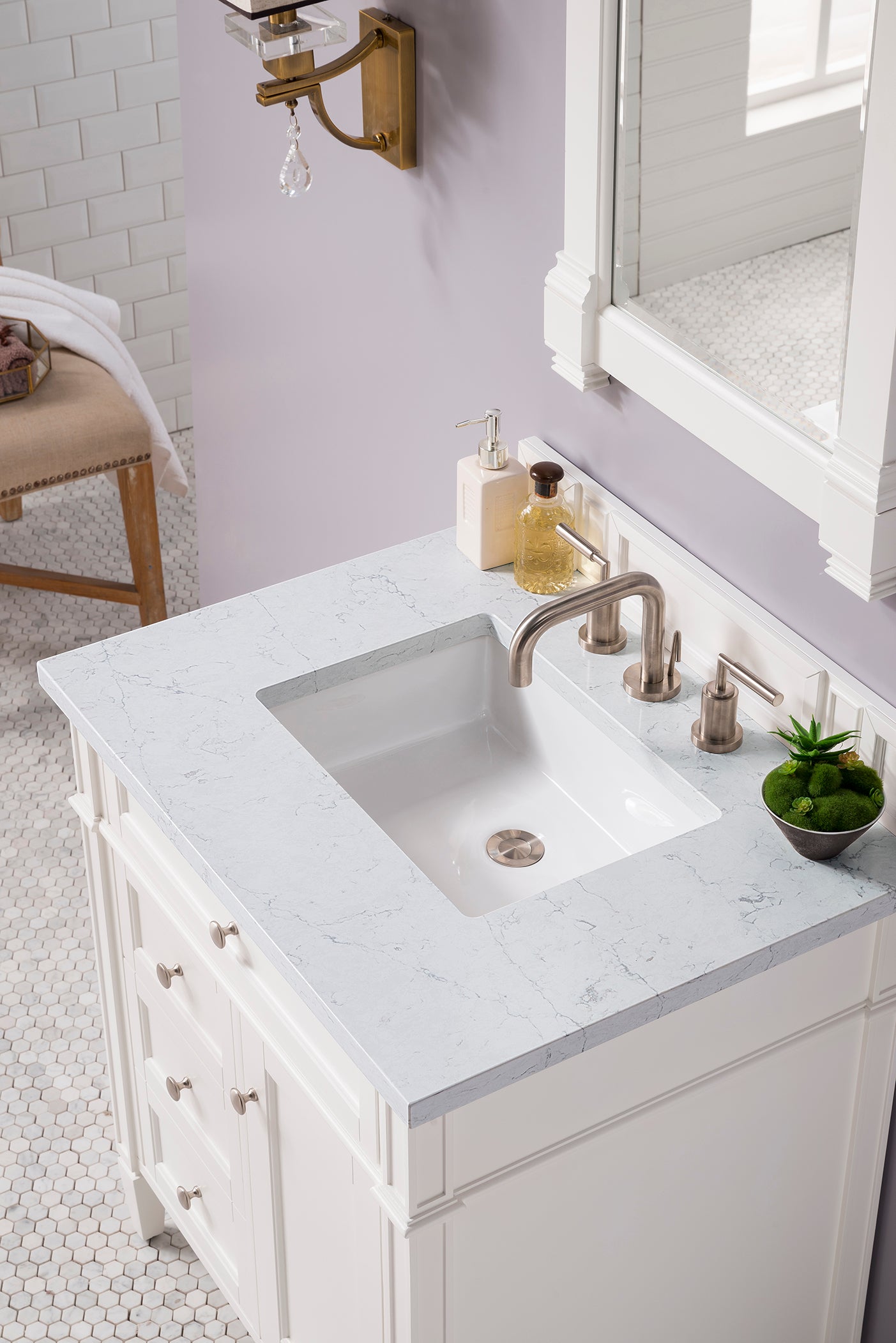 James Martin Brittany 30" Single Vanity in Bright White with 3cm Countertop