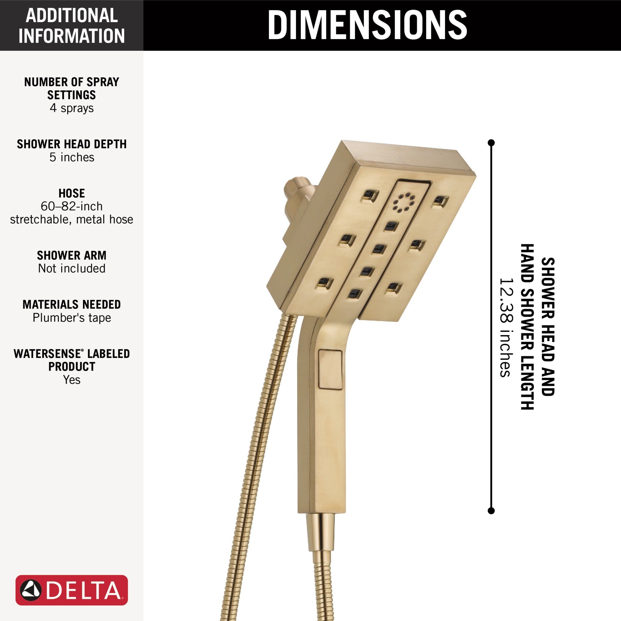 Delta Universal Showering Components H2OKinetic® In2ition® 4-Setting Two-in-One Shower (Recertified)
