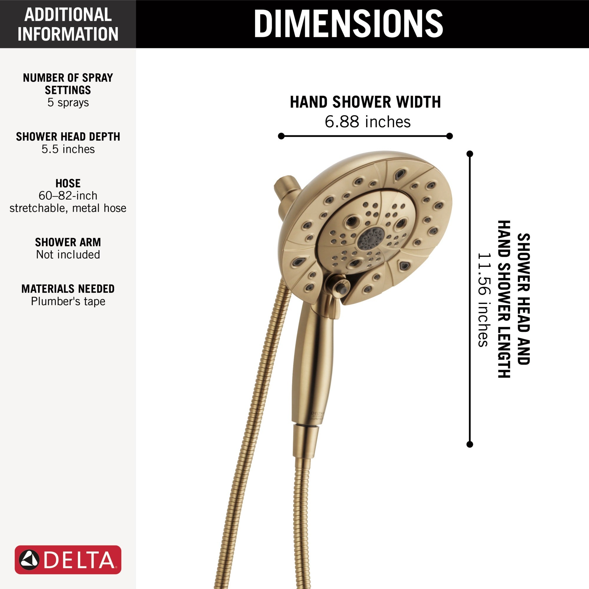 Delta Universal Showering Components H2Okinetic® In2ition® 5-Setting Two-In-One Shower