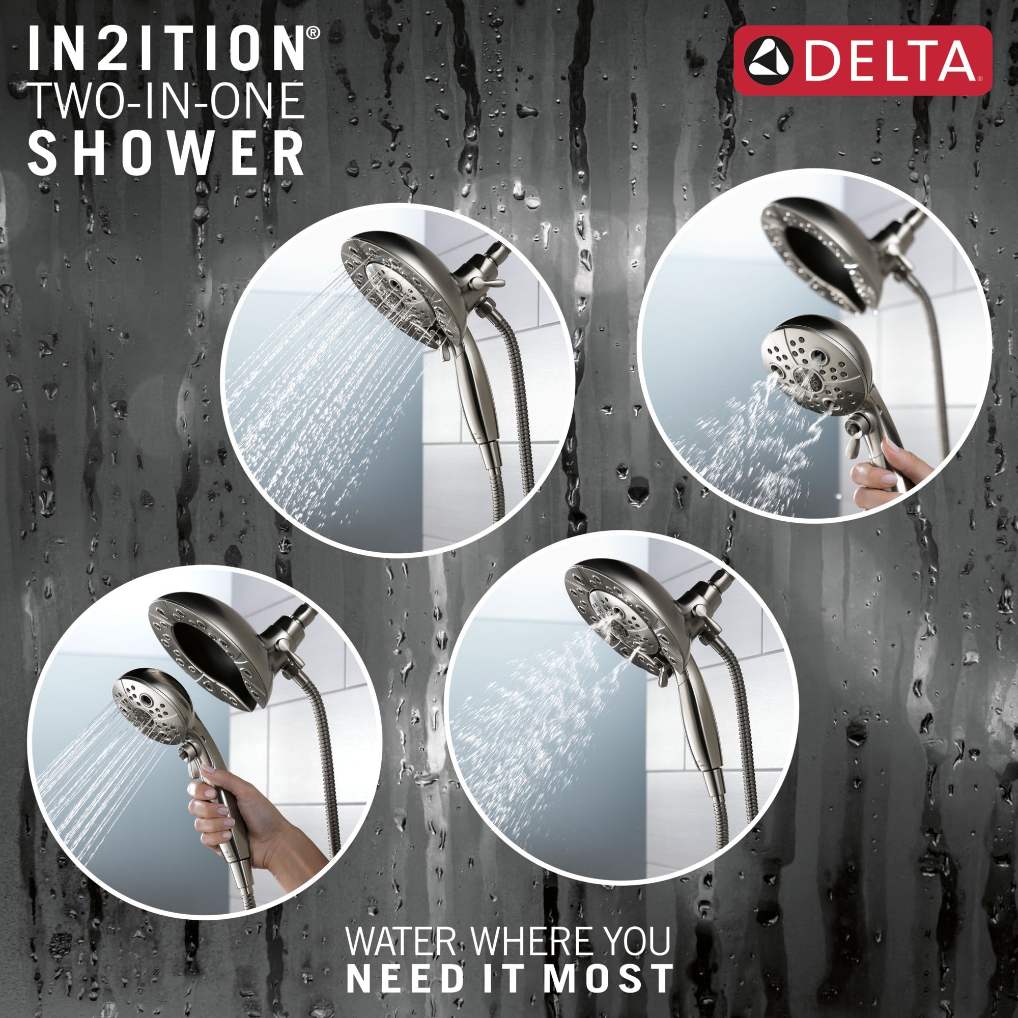 Delta Universal Showering Components H2Okinetic® In2ition® 5-Setting Two-In-One Shower